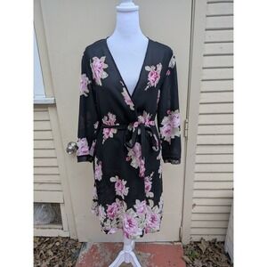 Oscar de la Renta Pink Label Vintage Black Floral Kimono Robe Small